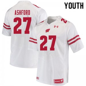 Youth Wisconsin Badgers NCAA #27 Al Ashford White Authentic Under Armour Stitched College Football Jersey JG31H10EF